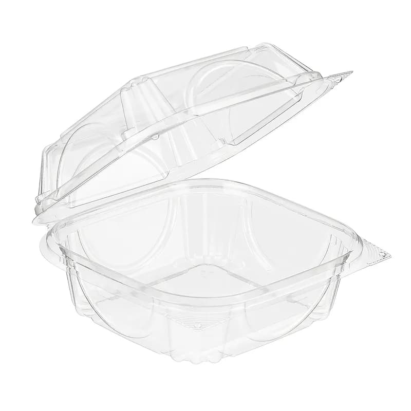 Essentials Take-Out Container Hinged With Dome Lid 6.3125X6X3.0625 IN RPET Clear Square Perimeter Seal 330/Case