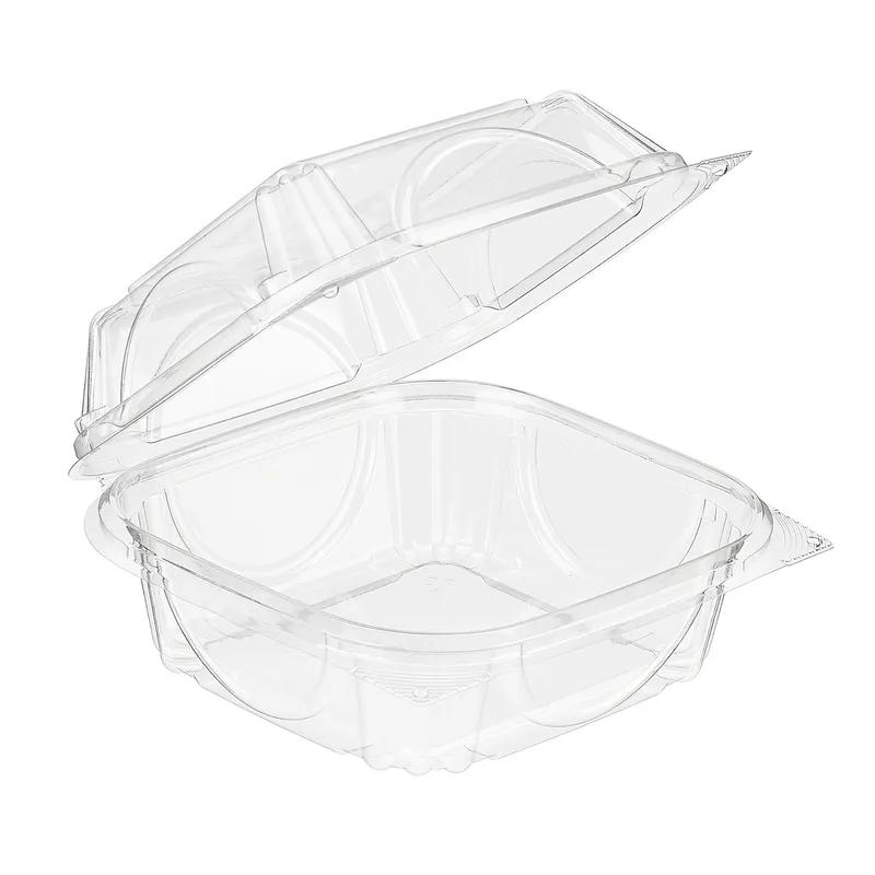 Essentials Take-Out Container Hinged With Dome Lid 5X5X3 IN RPET Clear Square Perimeter Seal 330/Case