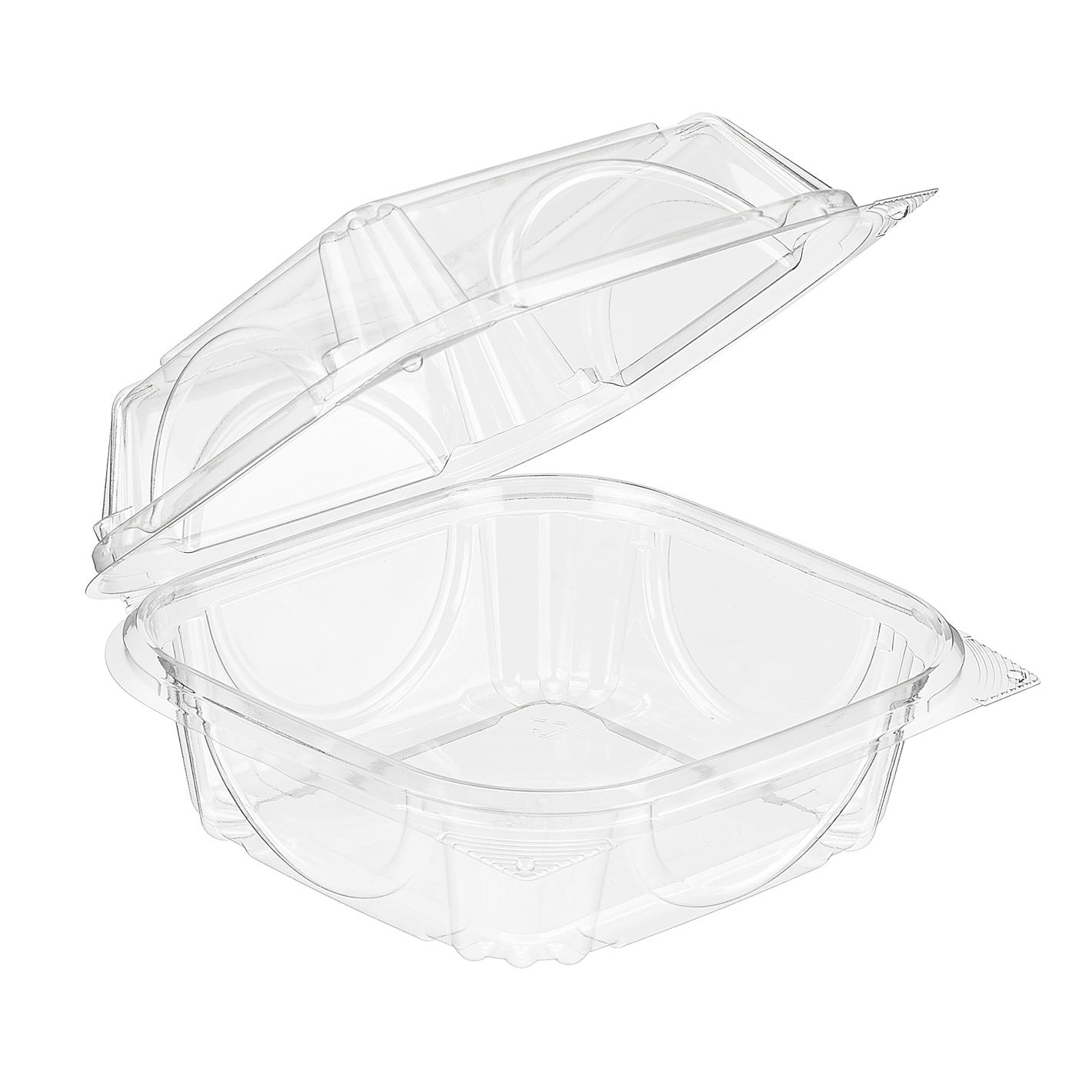 Essentials Take-Out Container Hinged With Dome Lid 6X6X3 IN RPET Clear Square Perimeter Seal 330/Case