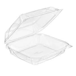 Essentials Take-Out Container Hinged With Dome Lid 8X7X3 IN RPET Clear Rectangle Perimeter Seal 110/Case