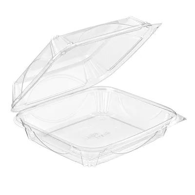 Essentials Take-Out Container Hinged With Dome Lid 8X7X3 IN RPET Clear Rectangle Perimeter Seal 110/Case