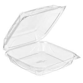 Essentials Take-Out Container Hinged With Dome Lid 8X8X3 IN RPET Clear Square 100/Case