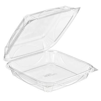 Essentials Take-Out Container Hinged With Dome Lid 8X8X3 IN RPET Clear Square 100/Case