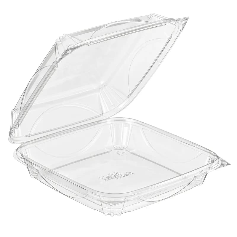 Essentials Take-Out Container Hinged With Dome Lid 9.375X9.375X3 IN RPET Clear Square 100/Case