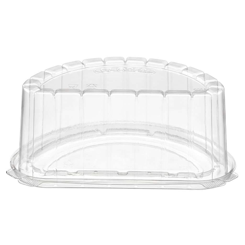 Essentials Cake Half Container & Lid Combo With Dome Lid 8 IN RPET Black Clear Round 100/Case