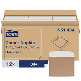 Tork Multi-Purpose Napkins Universal 15X16.875 IN 7.5X8.5 IN White Paper 1PLY 1/4 Fold Embossed 334 Count/Pack 12 Packs/Case