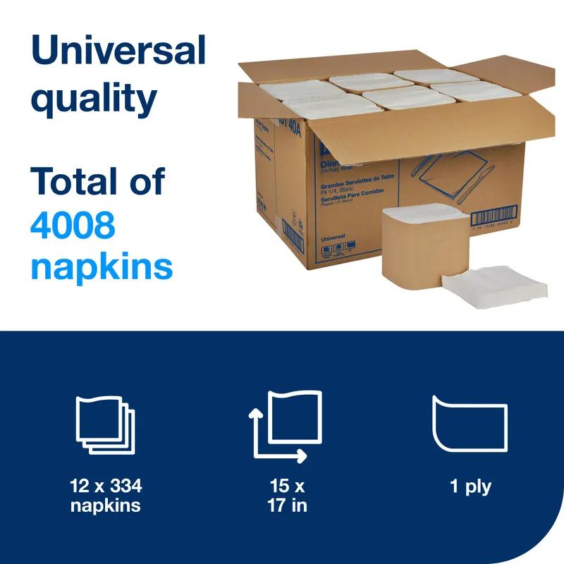Tork Multi-Purpose Napkins Universal 15X16.875 IN 7.5X8.5 IN White Paper 1PLY 1/4 Fold Embossed 334 Count/Pack 12 Packs/Case