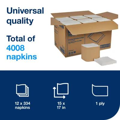 Tork Multi-Purpose Napkins Universal 15X16.875 IN White Paper 1PLY 1/4 Fold 334 Count/Pack 12 Packs/Case