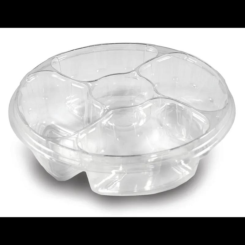 Tray 10.25 IN 64 OZ 5 Compartment PET Clear Round Juice Catcher With DC and Ring Lid 100/Case