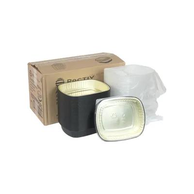 Take-Out Container Base & Lid Combo With Dome Lid 46 OZ Aluminum Black Gold Clear Oval 50/Case