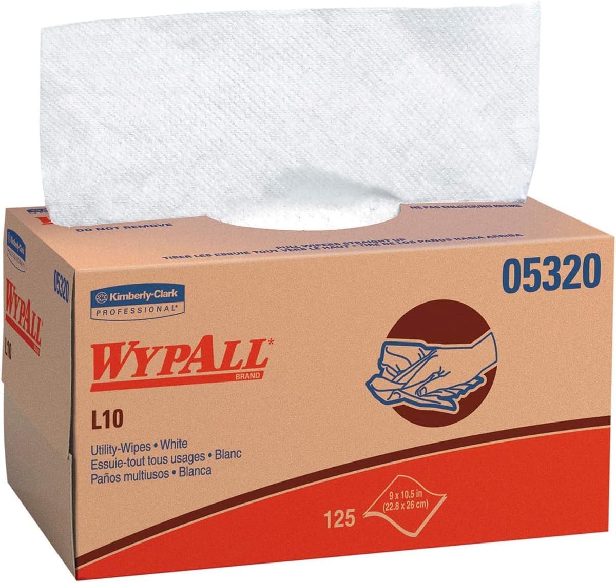 WypAll® L10 Cleaning Towel 9X10.25 IN Light Duty 1 Paper White Pop-Up Box 125 Count/Pack 18 Packs/Case 2250 Count/Case