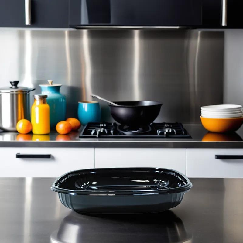 Fresh 'n Clear® Bowl Large (LG) 32 OZ PET Black Square 150/Case