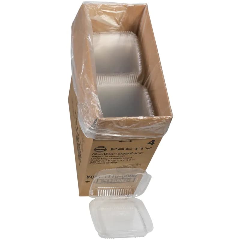 Take-Out Container Hinged Large (LG) 9.2X8.8X2.9 IN OPS Clear Square 200/Case
