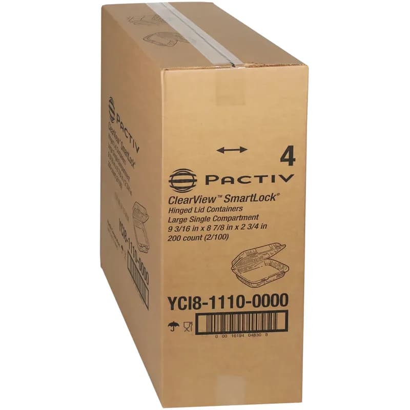 Take-Out Container Hinged Large (LG) 9.2X8.8X2.9 IN OPS Clear Square 200/Case