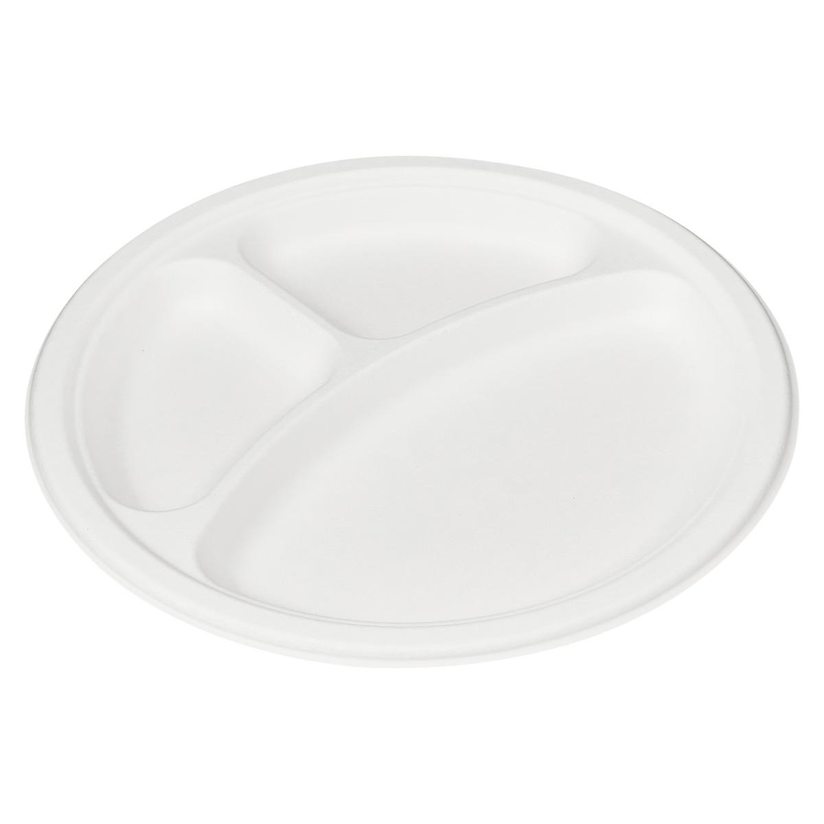 Victoria Bay Plate 10 IN 3 Compartment Pulp Fiber White Round 500/Case