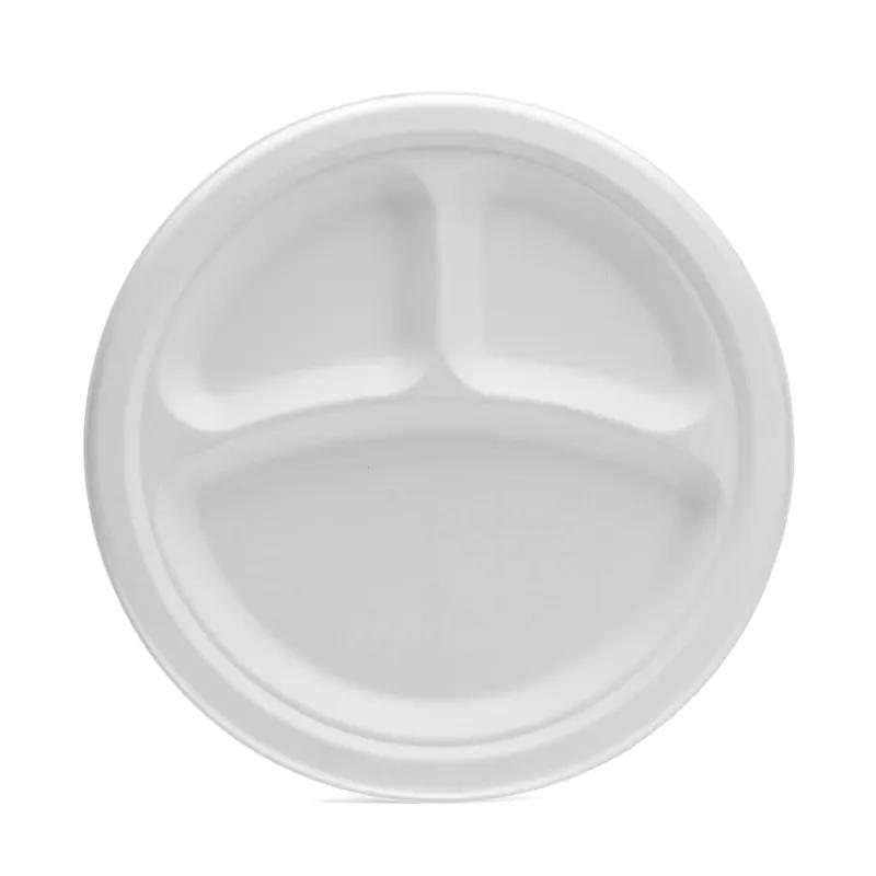 Victoria Bay Plate 10 IN 3 Compartment Pulp Fiber White Round 500/Case