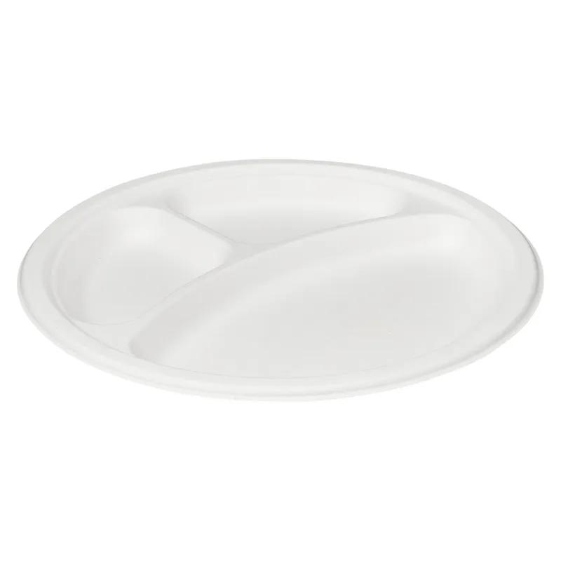 Victoria Bay Plate 10 IN 3 Compartment Pulp Fiber White Round 500/Case