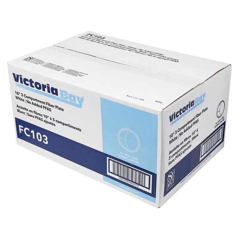 Victoria Bay Plate 10 IN 3 Compartment Pulp Fiber White Round 500/Case