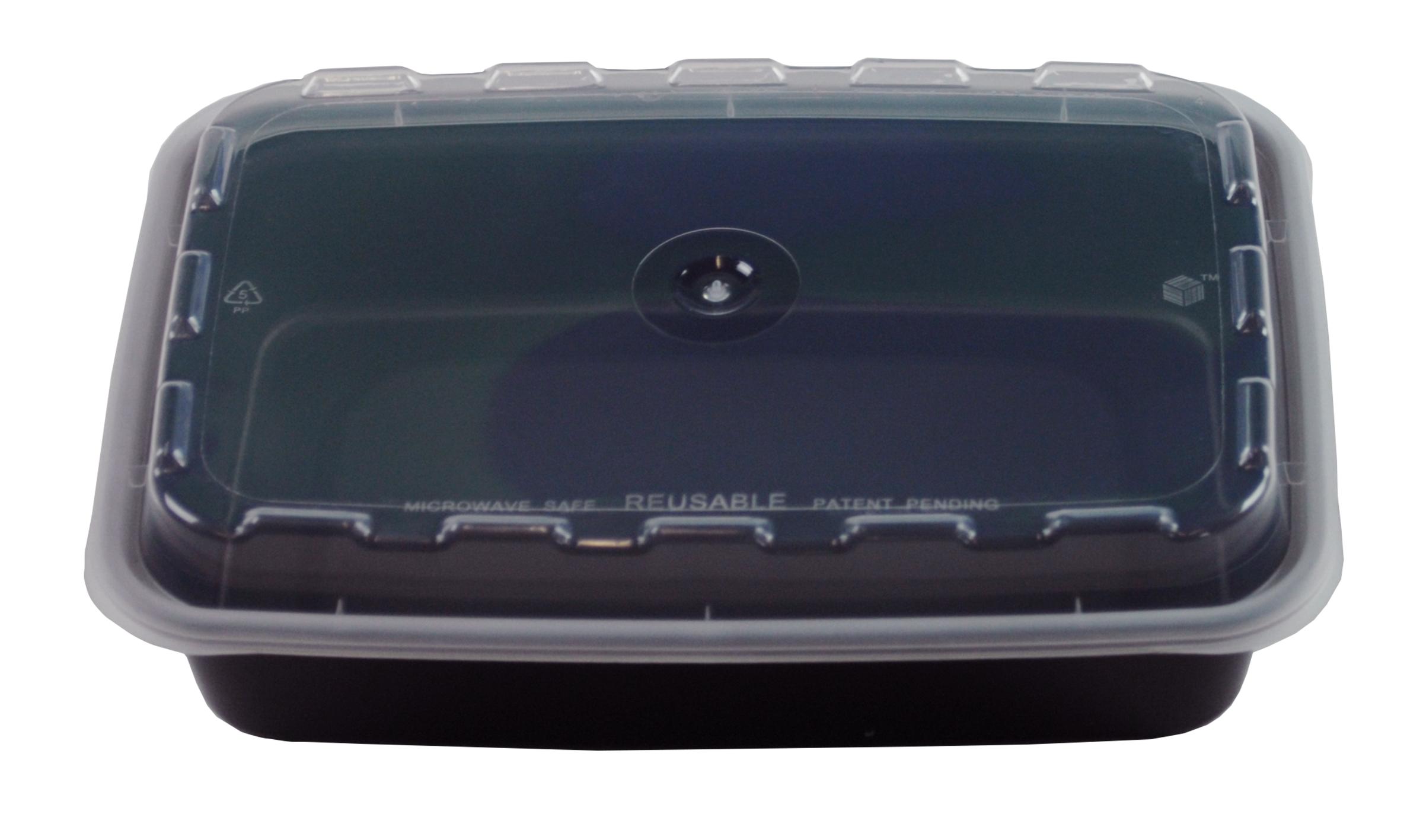 Take-Out Container Base & Lid Combo With Dome Lid 16 OZ Plastic Black Rectangle 150/Case
