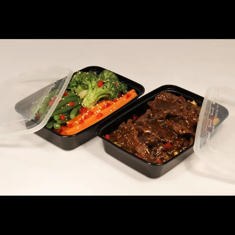 Take-Out Container Base & Lid Combo With Dome Lid 16 OZ Plastic Black Rectangle 150/Case
