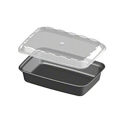 Take-Out Container Base & Lid Combo 28 OZ Plastic Black Clear Oblong 150/Case