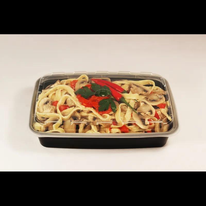 Take-Out Container Base & Lid Combo 28 OZ Plastic Black Clear Oblong 150/Case