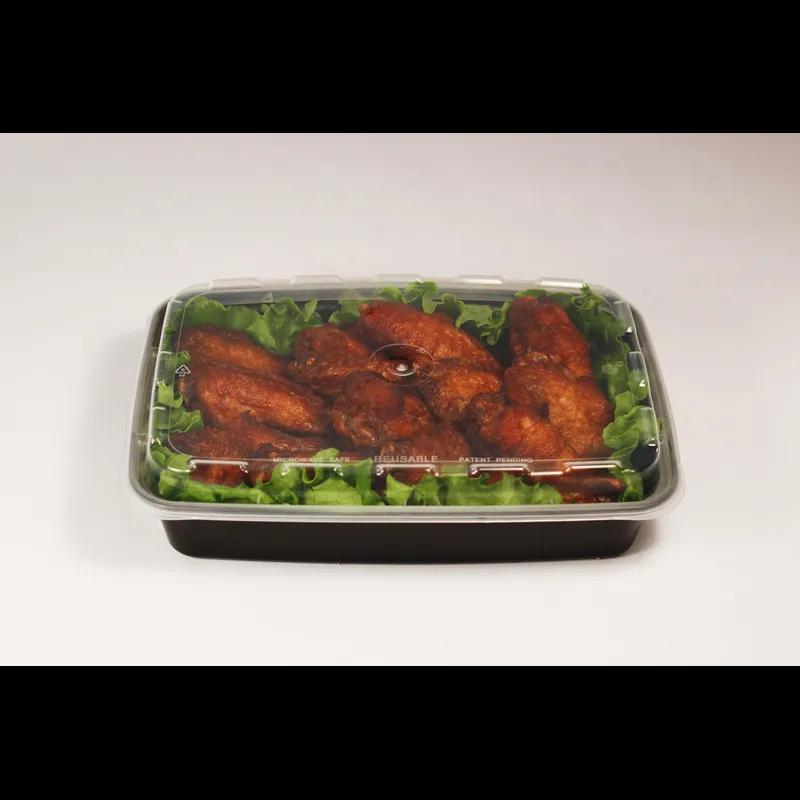 Take-Out Container Base & Lid Combo 28 OZ Plastic Black Clear Oblong 150/Case