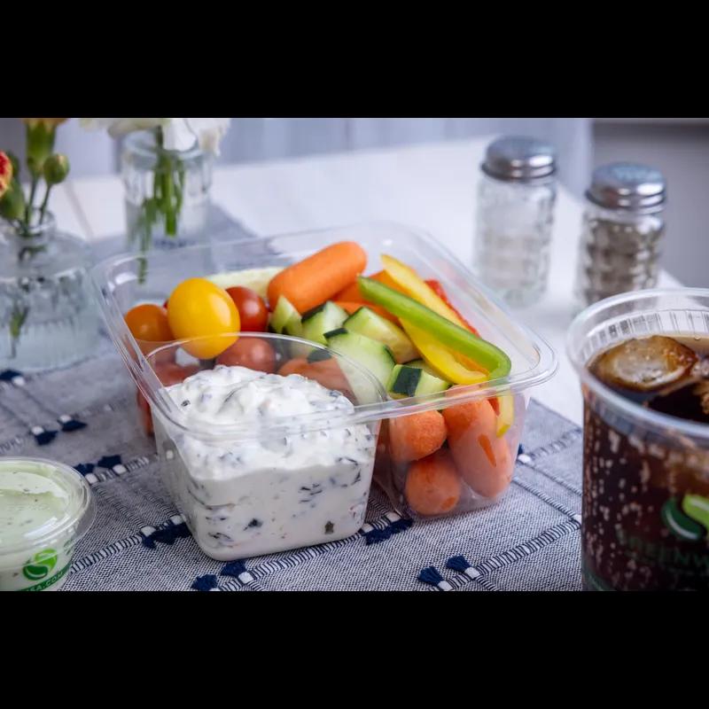 Greenware® Deli Container Base 30 OZ 2 Compartment PLA Clear Square 300/Case