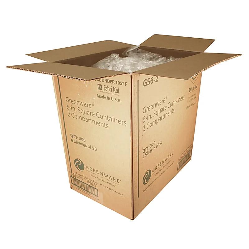 Greenware® Deli Container Base 30 OZ 2 Compartment PLA Clear Square 300/Case