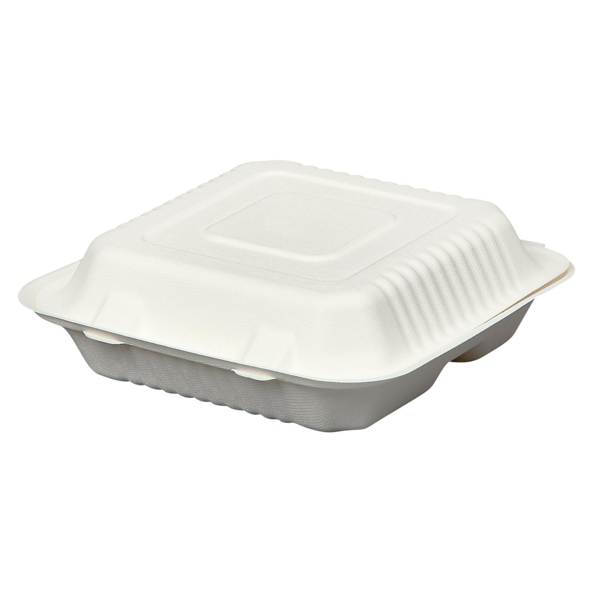 Victoria Bay Take-Out Container Hinged 9X9X3 IN 3 Compartment Pulp Fiber White Square 200/Case