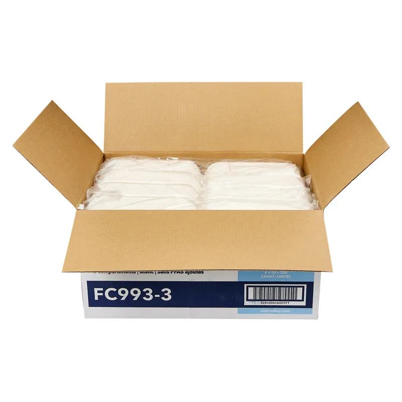 Victoria Bay Take-Out Container Hinged 9X9X3 IN 3 Compartment Pulp Fiber White Square 200/Case