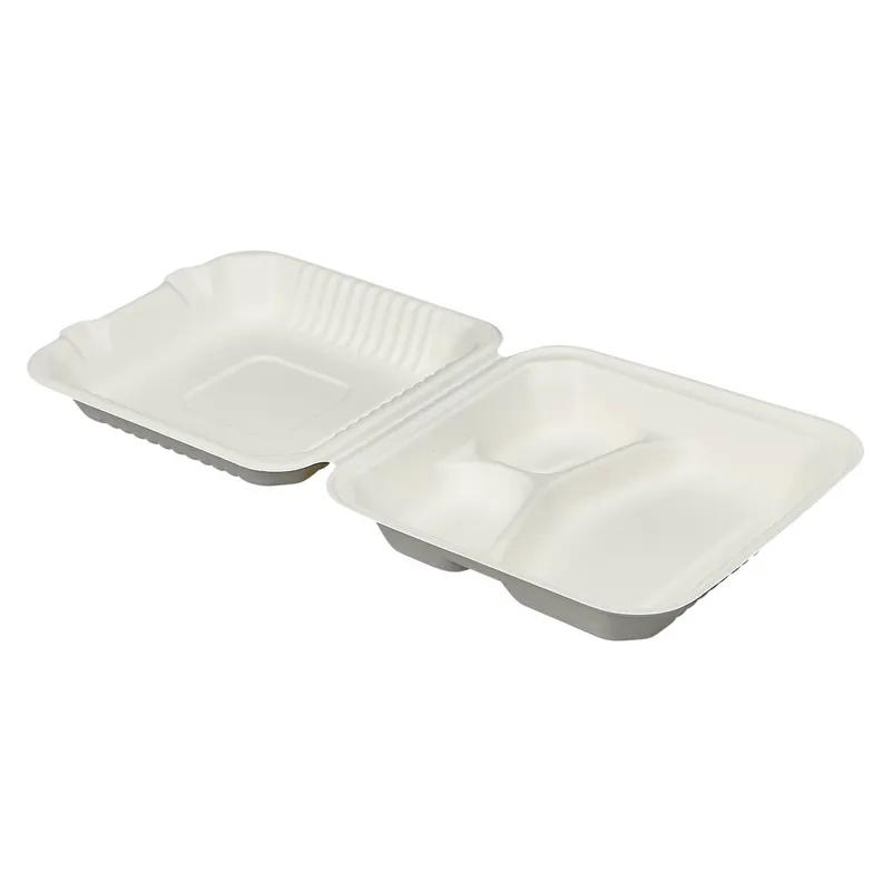 Victoria Bay Take-Out Container Hinged 9X9X3 IN 3 Compartment Pulp Fiber White Square 200/Case