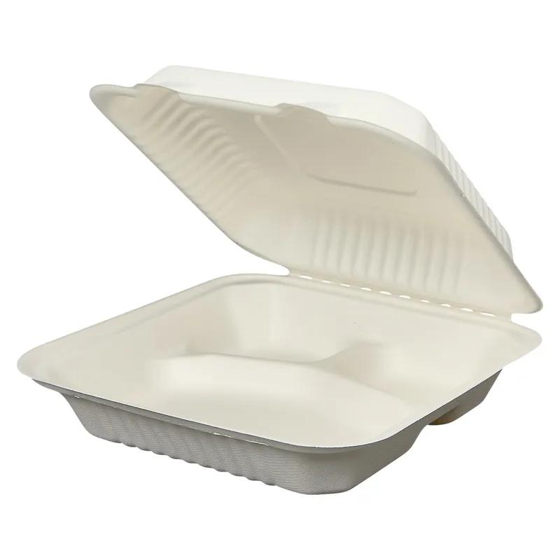 Victoria Bay Take-Out Container Hinged 9X9X3 IN 3 Compartment Pulp Fiber White Square 200/Case