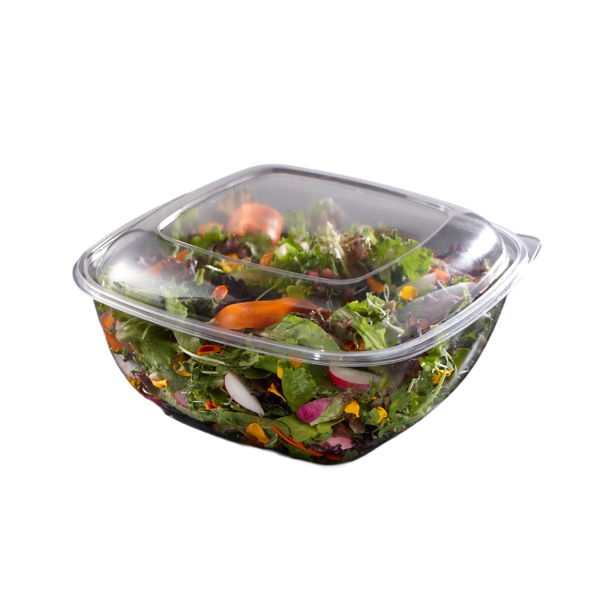 Lid Dome 10.8X10.8X1.25 IN 1 Compartment PET Clear Square For 80-160 OZ Bowl Unhinged 50/Case
