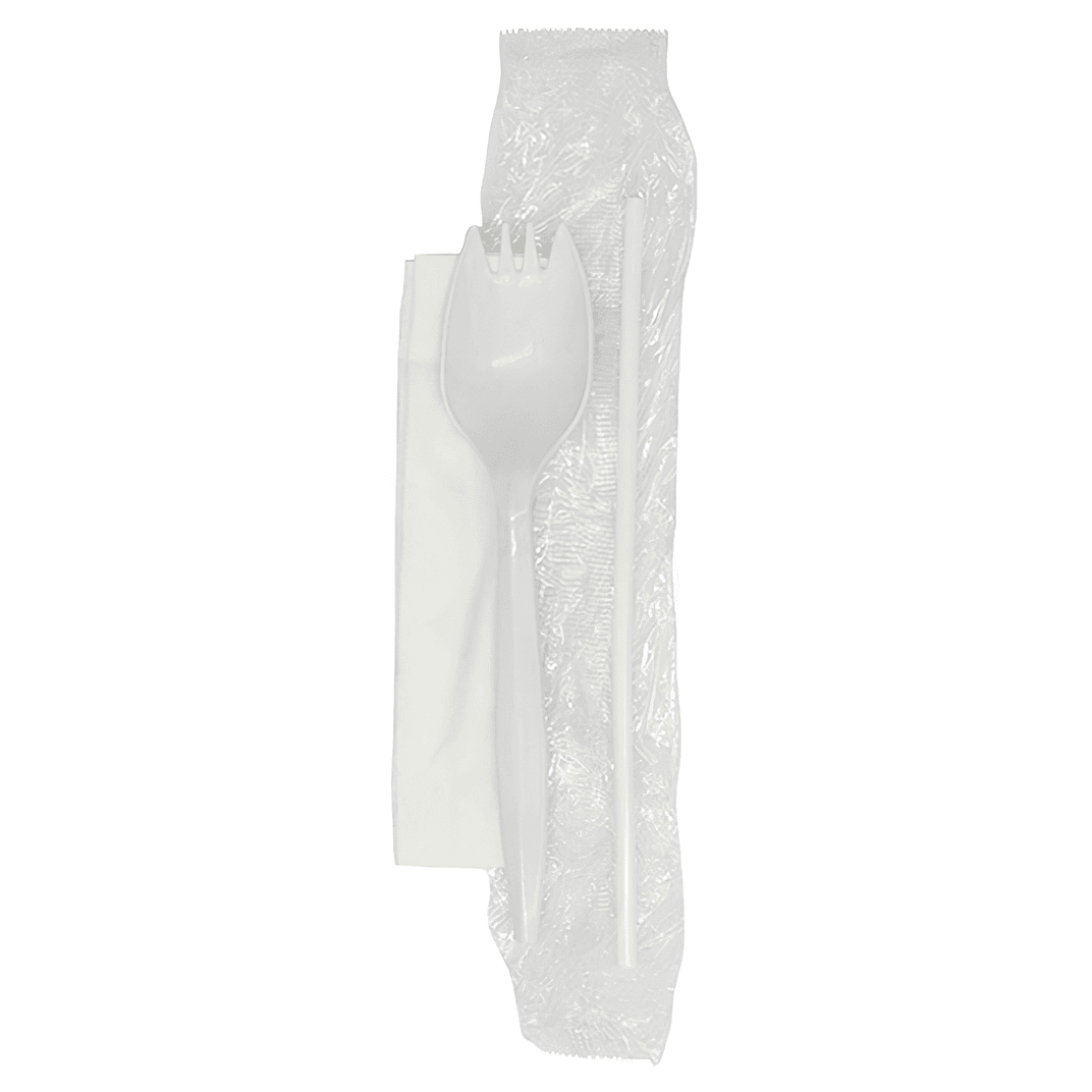 3PC Cutlery Kit Medium Weight With 8X10 Napkin,Milk Straw,Spork 1000/Case