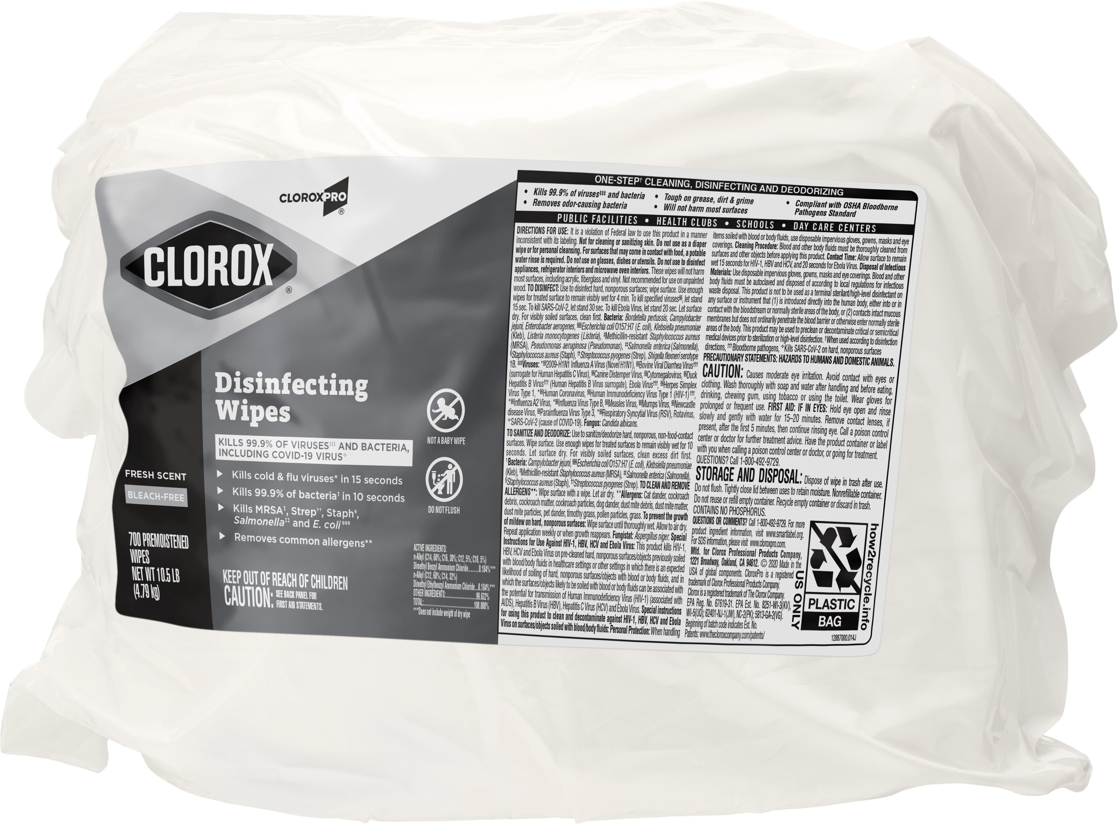 Clorox® Fresh Scent One-Step Disinfectant Multi Surface Wipe Bleach-Free Antibacterial 700 Count/Pack 2 Packs/Case