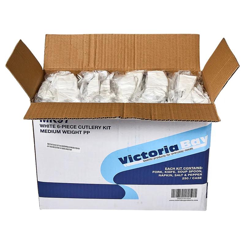 Victoria Bay 6PC Cutlery Kit PP Medium Weight With Napkin,Fork,Knife,Salt & Pepper,Soup Spoon 250/Case