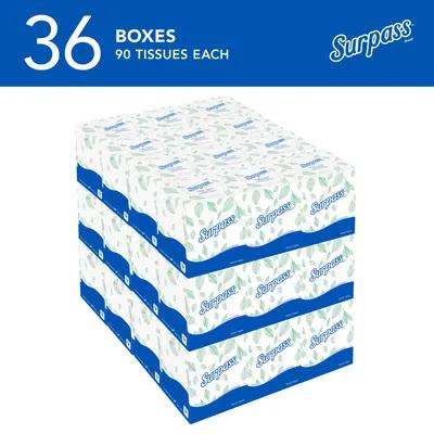 Surpass® Facial Tissue 2PLY Tissue Paper White Cube Box Boutique 90 Sheets/Pack 36 Packs/Case 3240 Sheets/Case