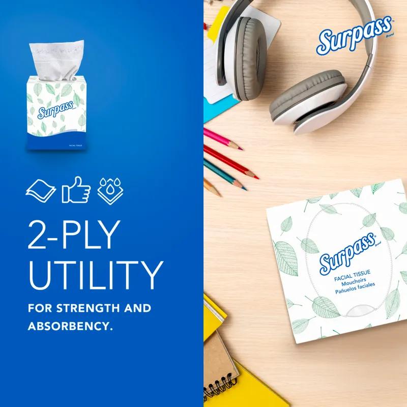 Surpass® Facial Tissue 8.3X7.8 IN 2PLY Tissue Paper White Cube Box Boutique 90 Sheets/Pack 36 Packs/Case