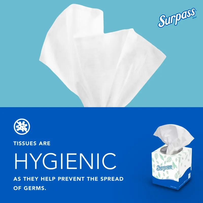 Surpass® Facial Tissue 8.3X7.8 IN 2PLY Tissue Paper White Cube Box Boutique 90 Sheets/Pack 36 Packs/Case