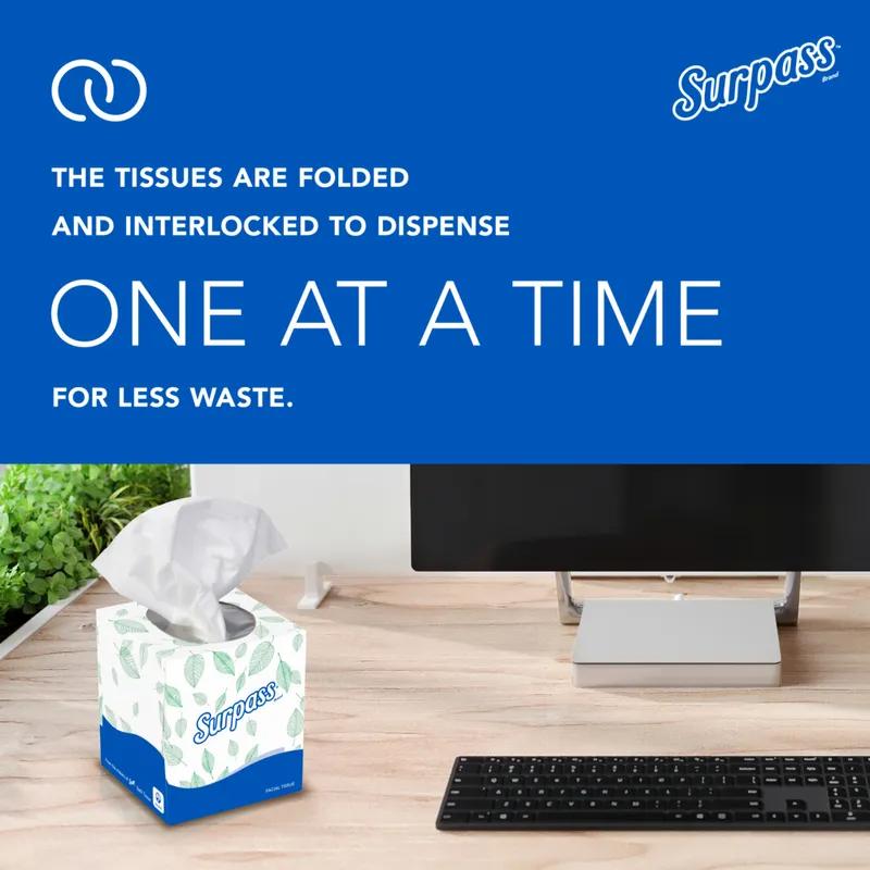 Surpass® Facial Tissue 8.3X7.8 IN 2PLY Tissue Paper White Cube Box Boutique 90 Sheets/Pack 36 Packs/Case