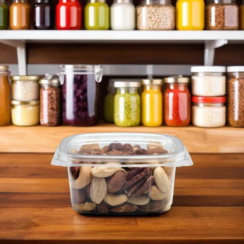 Crystal Seal® Deli Container Hinged With Flat Lid 6 OZ PET Clear Square 400/Case