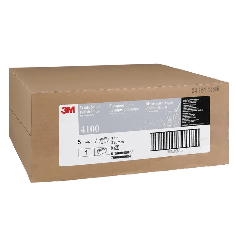3M™ Scotch-Brite™ 4100 Scrubbing Pad 13X1 IN White Non-Woven Polyester Fiber 175-600 RPM Center Hole Rotary 5/Case