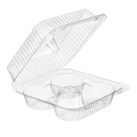 Essentials SureLock Muffin Hinged Container With Dome Lid 7.625X8.063X3 IN 4 Compartment RPET Clear Square 300/Case
