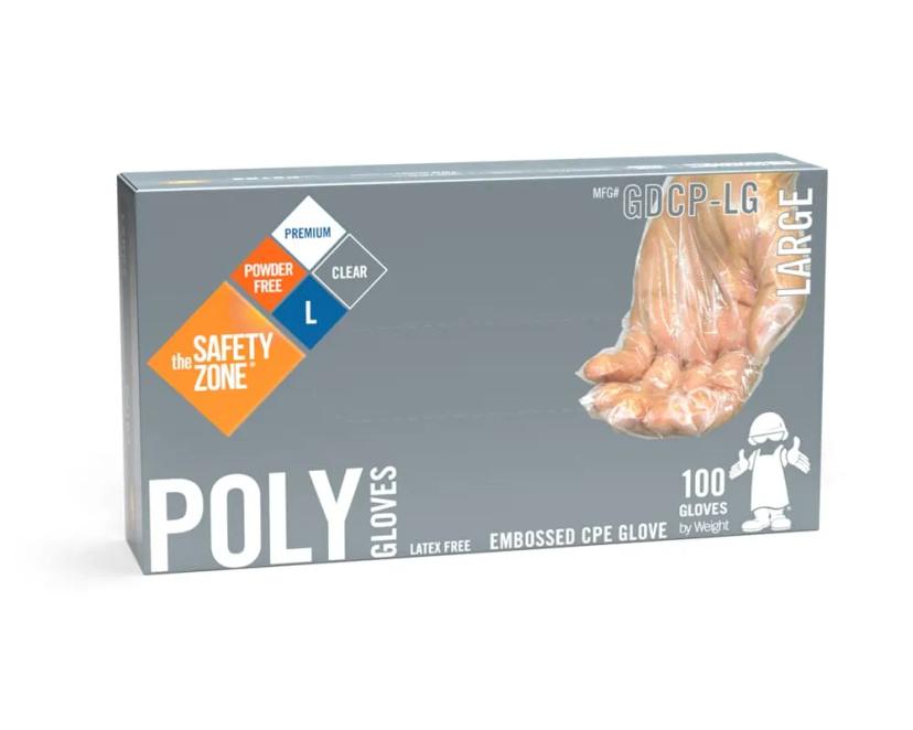 Safety Zone® Gloves Large (LG) Clear PE Powder-Free 1000/Case