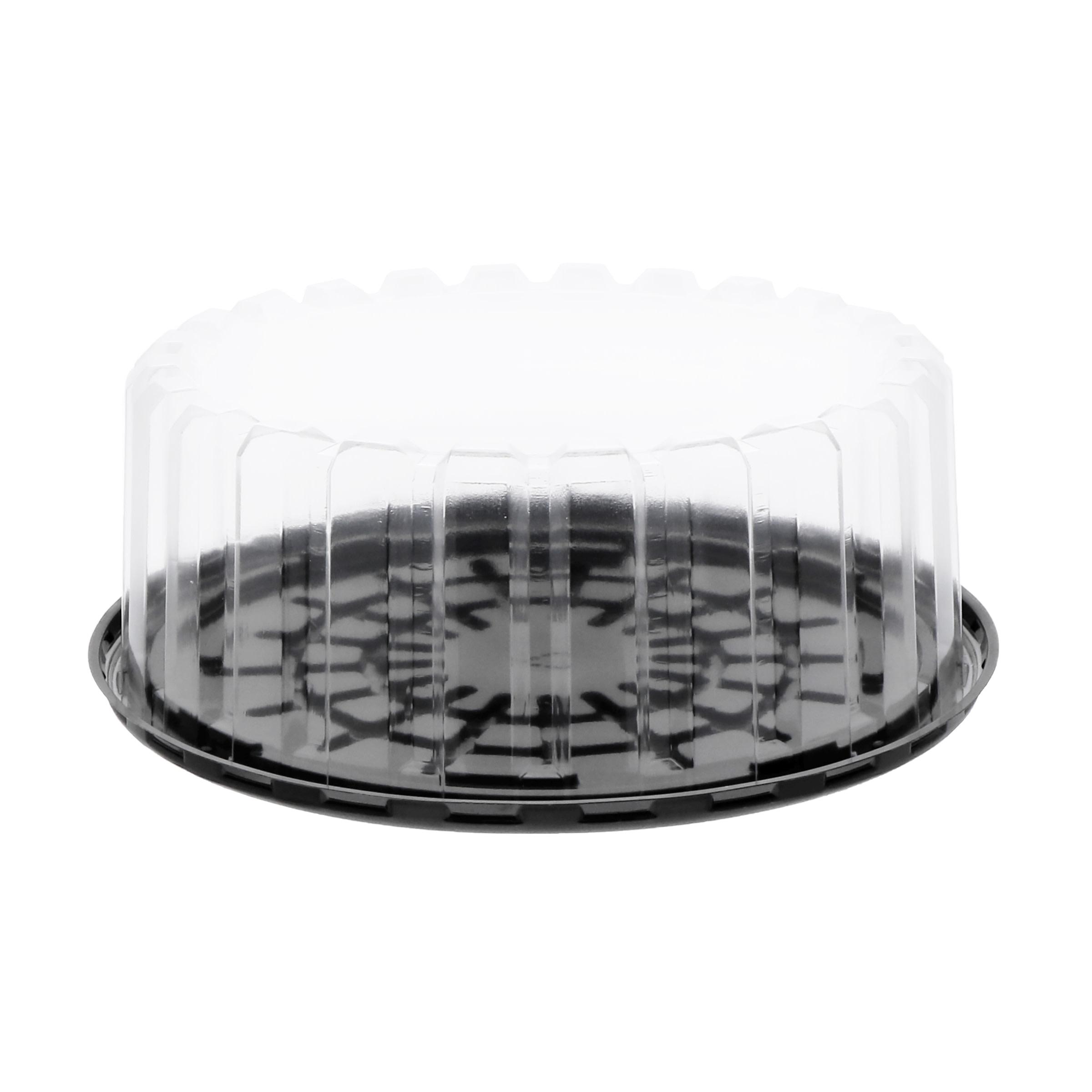 Bakery Container & Lid Combo With Shallow Dome Lid 8 IN OPS Black Clear Round 100/Case