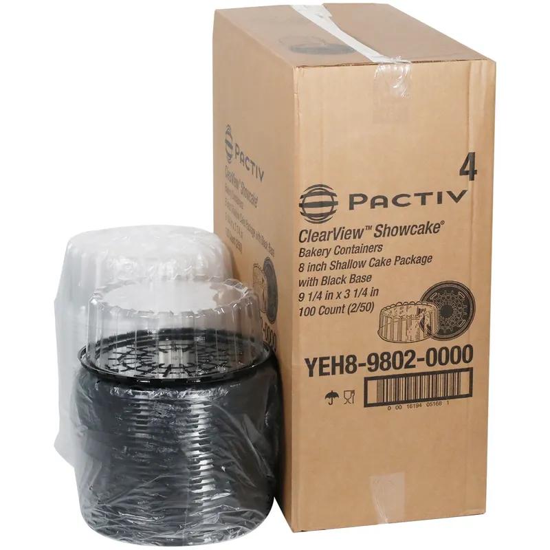Bakery Container & Lid Combo With Shallow Dome Lid 8 IN OPS Black Clear Round 100/Case