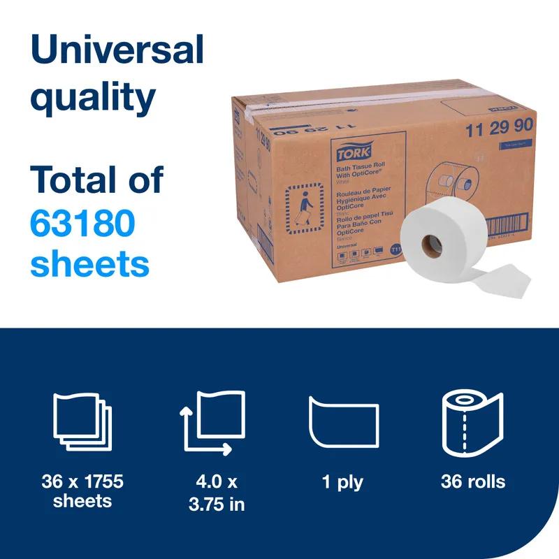Tork OptiCore® Toilet Paper & Tissue Roll T11 4X3.75 IN 585 FT 1PLY Universal Embossed 1755 Sheets/Roll 36 Rolls/Case