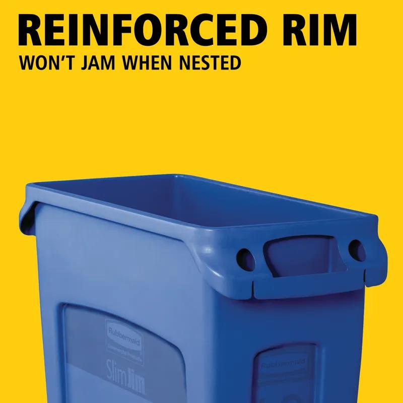 Slim Jim® 1-Stream Recycling Bin 11X22X30 IN 23 GAL Blue Resin Vented Commercial 1/Each