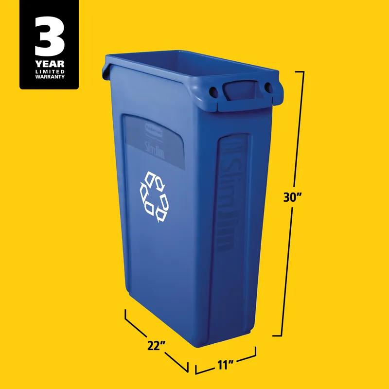 Slim Jim® 1-Stream Recycling Bin 11X22X30 IN 23 GAL Blue Resin Vented Commercial 1/Each